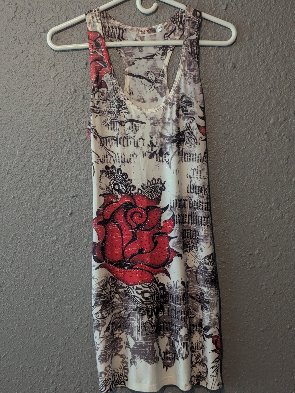 M Sleeveless Red Rose Graphic Tank Dress - Women